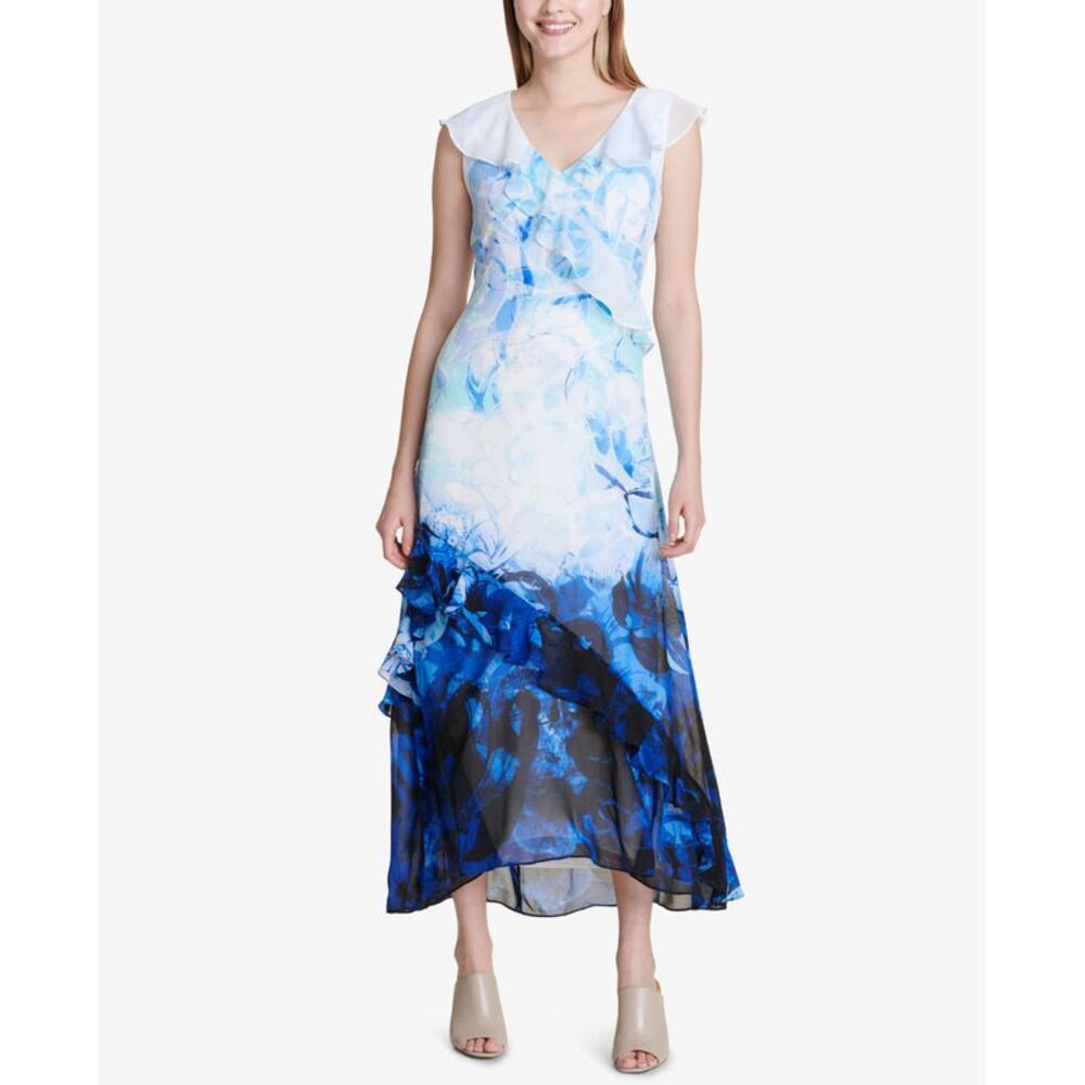 Calvin Klein Ombre Ruffle Maxi Dress